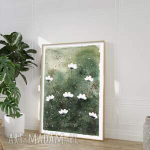 świąteczny prezent, białe kwiaty A2 akwarela laka, plakat, kwiatek