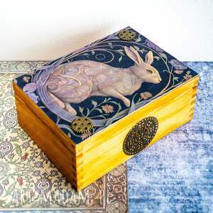 pudełko drewniane - zając królik steampunk, styl rustykalny
