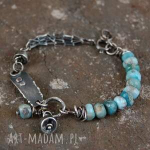 larimar - srebrna bransoleta, bransoleta z larimarem, niebieski kamień