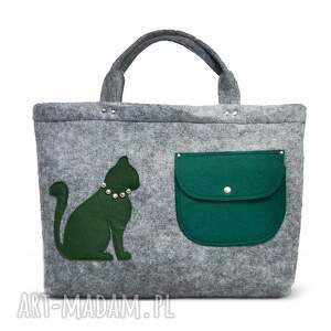 handmade torebka, torba na laptopa zielony kot
