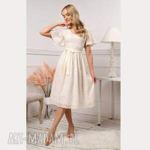 haftowana sukienka midi total ashley cornellia lato, motylkowy