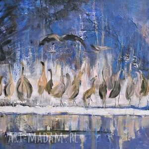 żurawie manewry, obraz akrylowy na płótnie 70x50x2 cm