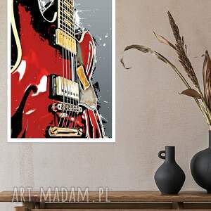czerwona gitara - grafika A4, plakat, plakat A4 muzyka