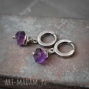 ametyst proste srebrne kolczyki na biglach zamkniętych, srebro oksydowane