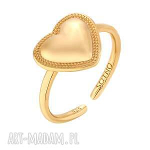 złoty pierścionek z sercem, serduszkiem, ozdobny, pleciony wzorkiem