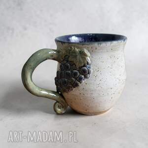 Duży ceramiczny kubek z winogronkiem - ręcznie dekorowana ceramika ~400 ml
