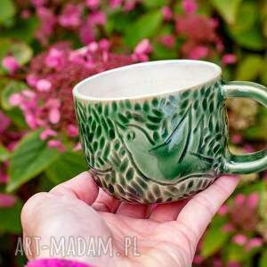 kubki handmade filiżanka ceramiczna z ptakami kocham leśne smaragd 300 ml