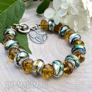 bransoletka ze szkłanyck korali w147 branssoletka na wakacje do brązowych ubrań