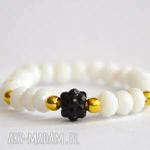 handmade bracelet by sis: białe kryształy z czarną kulą typu