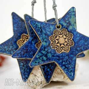 3 ceramiczne gwiazdki choinkowe - ocean, dekoracje na choinkę, ozdoby choinkę