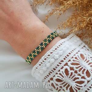zielona bransoletka zygzak, biżuteria handmade, regulowana, butelkowa zieleń