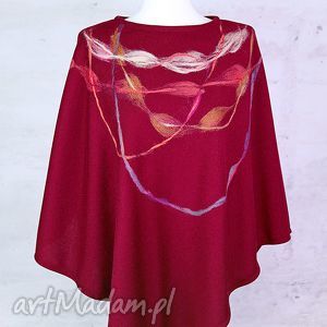 handmade poncho poncho korale - bordowe