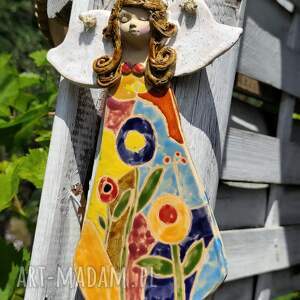 Ceramiczny anioł - ręcznie lepiona pamiątka na chrzest, komunię i ślub