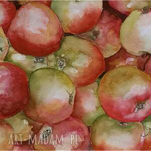 smak witaminy, akwarela A4 jabłka jabłoń, owoce obraz