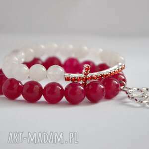 handmade bracelet by sis: cyrkoniowy czerwony krzyż w białych kamieniach