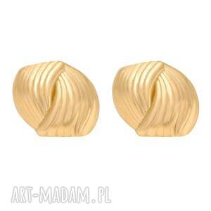 wyjątkowy prezent, złote retro kolczyki, plecione ozdobne, romby sztyfty