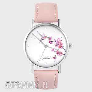 zegarki zegarek - koliber, oznaczenia pudrowy róż, skórzany bransoletka