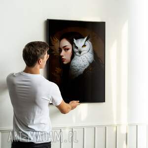 plakat w cieniu - format 40x50 cm dziewczyna sowa portret salonu