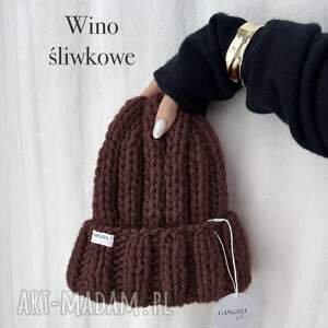 Czapka Nordic 100% wełna w kolorze wina śliwkowego