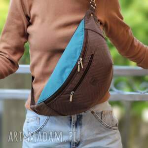 brązowo - turkusowa nerka xxl mini plecak nerkoplecak na prezent, pluszowa