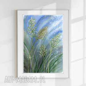Oryginalna akwarela A4. Trawy, łąka, obraz