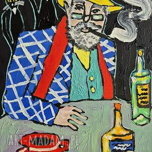 obraz olejny portret dziadka czarne koty widzą więcej, obrazy olejne, babcia