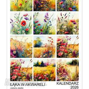 kalendarz 2026 łąka w akwareli 15x21 cm prezent roślinami prezent
