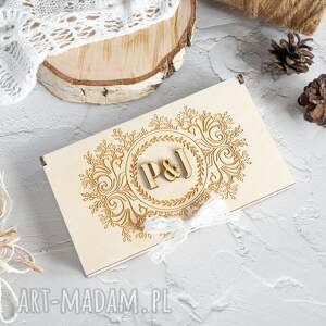 kartki drewniane pudełko na pieniądze 4 prezent ślub