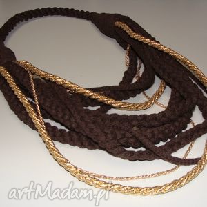 handmade naszyjniki brązowo - złoty naszyjnik ze sznurków bawełnuianych