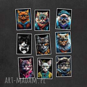 hipsterskie koty - zestaw 9 grafik w rozmiarze 13x18 cm, pocztówki