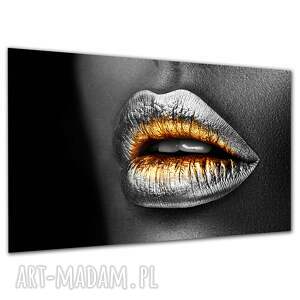 Obraz na ścianę Usta 3 120x80 cm - srebrno-złoty glamour