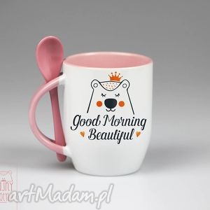 kubki kubek z łyżeczką good morning ceramika personalizacja