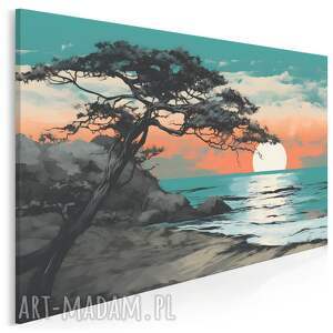 obraz na płótnie - krajobraz morze drzewo zachód słońca - 120x80 cm
