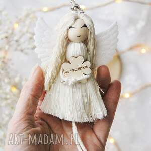 Prezent Makramowy breloczek Anioł - biały | Aniołek na szczęście