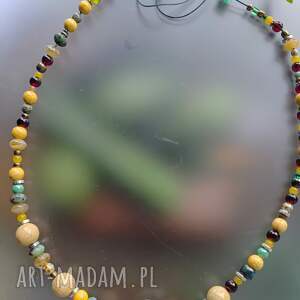 Naszyjnik Boho Bryłka Howlitu, korale kamien howlit