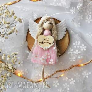 Zawieszka do samochodu Aniołek - Jedź ostrożnie - róż | Do auta