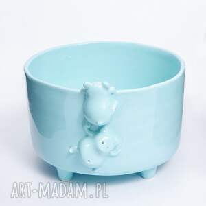 Miętowa miseczka śniadaniowa ceramiczna z misiami - Rękodzieło