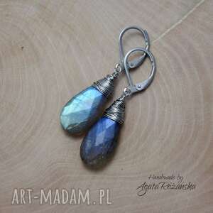 kolczyki labradoryt, stal chirurgiczna, wire wrapping