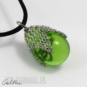 zielony w siateczce - wisiorek m prosty naszyjnik, szklana kropla biżuteria