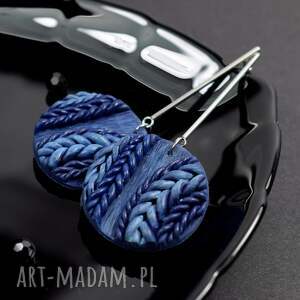 wełniane sploty - granatowe kolczyki na zimę, inspiracja swetrem glinka