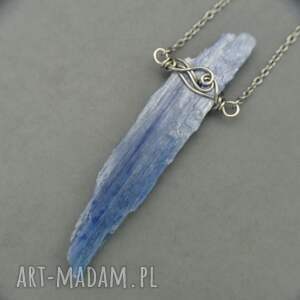 naszyjnik talizman niebieski kyanit surowy wire wrapping, amulet