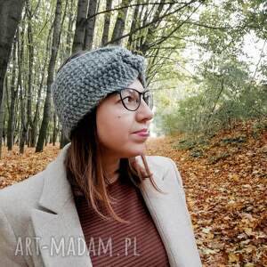 prezent święta Wełniana opaska turban ręcznie robiona, szary grafit