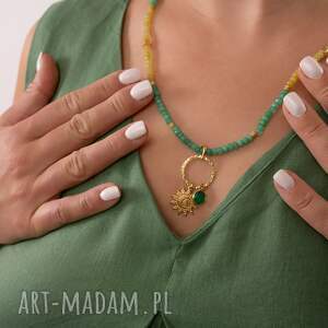 Naszyjnik z onyksem i jadeitem Słońce z Księżycem, Srebro 925 w złotym