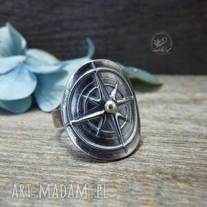 rose of the wind ring, róża wiatrów kompas, amulet srebrny pierścionek