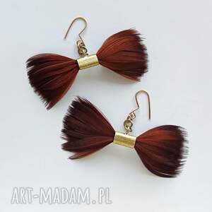 piórko kolczyki mosiądz, zmatowione