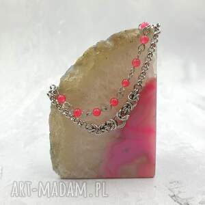 handmade bransoletka chainmaille - agat neonowy i stal