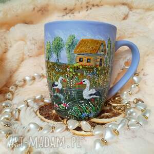 Prezent Ręcznie malowany wiejski kubek z bocianami 300 ml