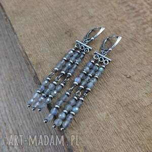 kolczyki - boho z labradorytem, srebro 925, oksydowane