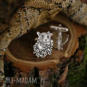 srebrne spinki do mankietów z niedźwiedziami, biżuteria misiem