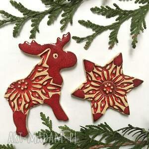 renifer i gwiazdka magnesy dekoracje świąteczne, dodatki do prezentów, ozdoby